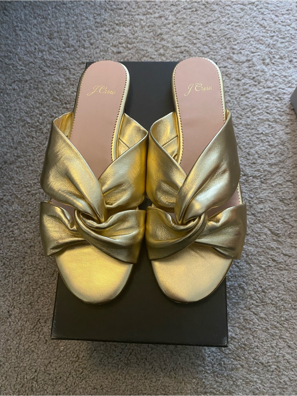 J. Crew Metallic Gold Knotted Slide Mules